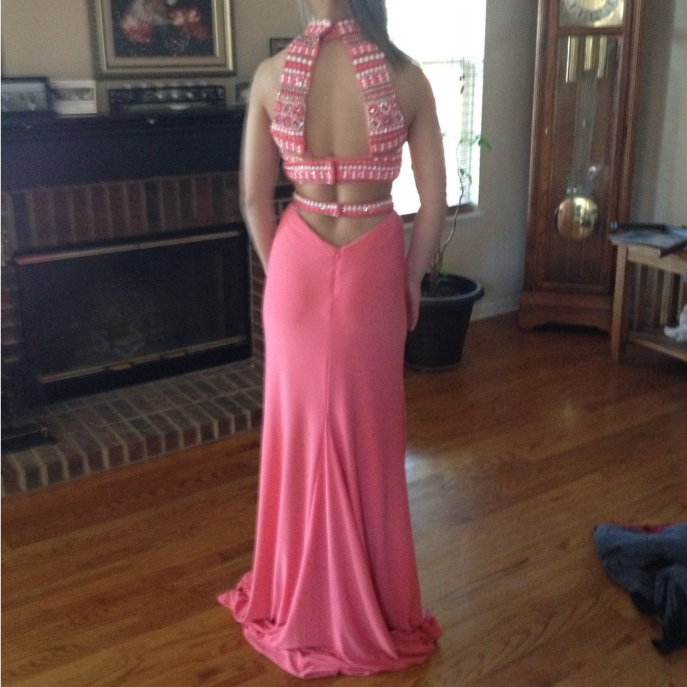 Sherri Hill Coral Backless Gown